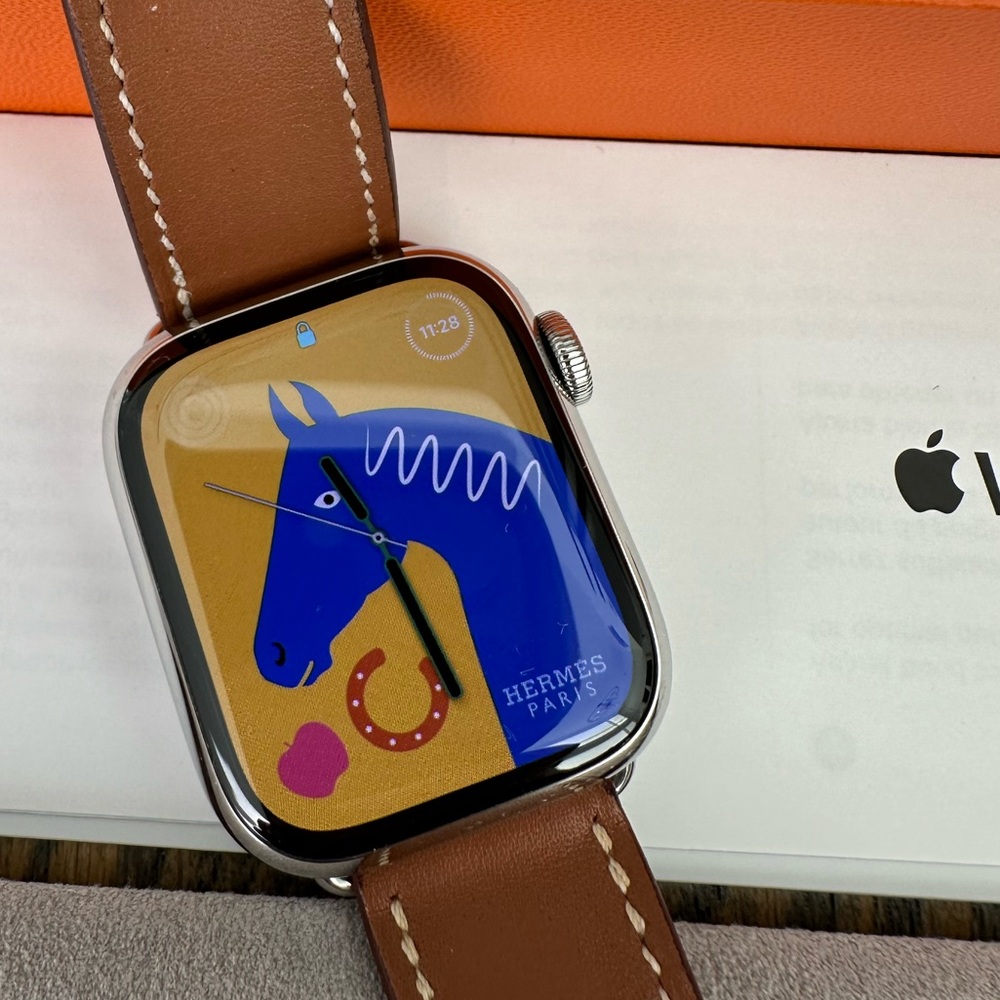 Apple Watch with Tan Band and Orange Box - Picture 2 of 10
